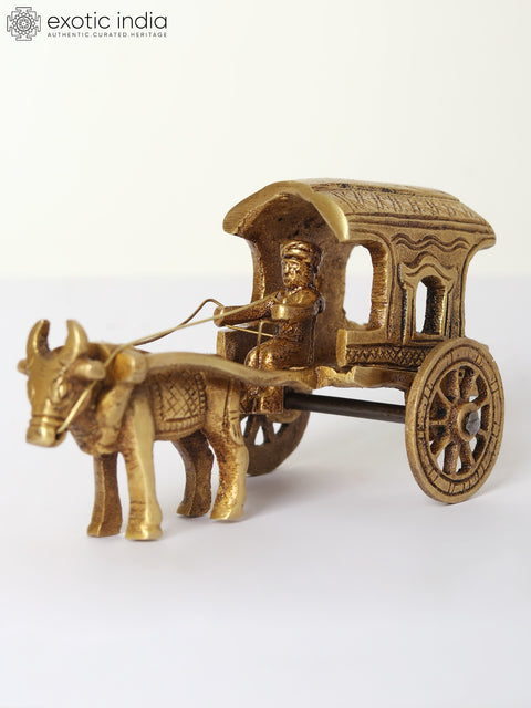 4" Small Decorative Bullock Cart in Brass
