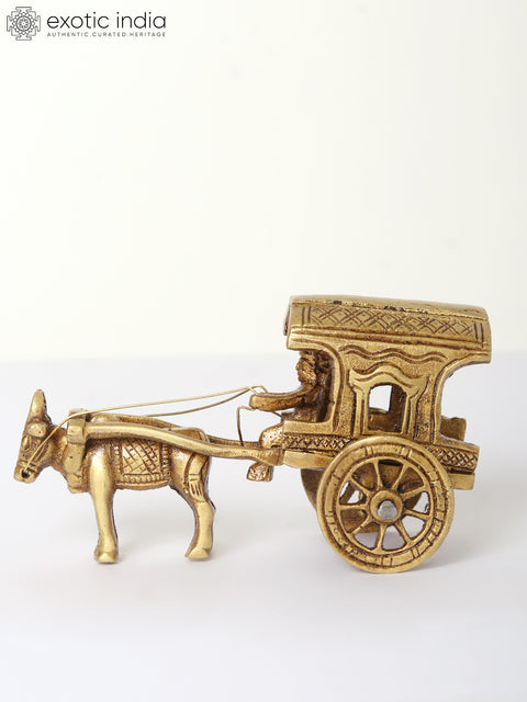 4" Small Decorative Bullock Cart in Brass
