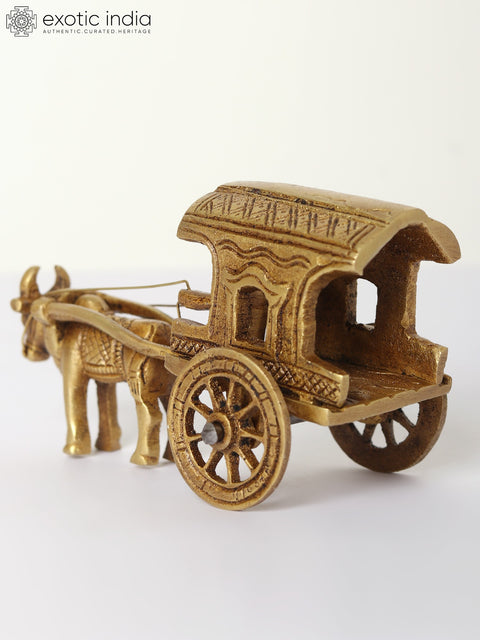 4" Small Decorative Bullock Cart in Brass