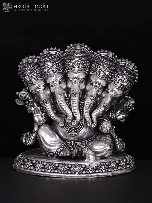 4" Superfine Panchamukhi Ganesha Handmade Brass Statue