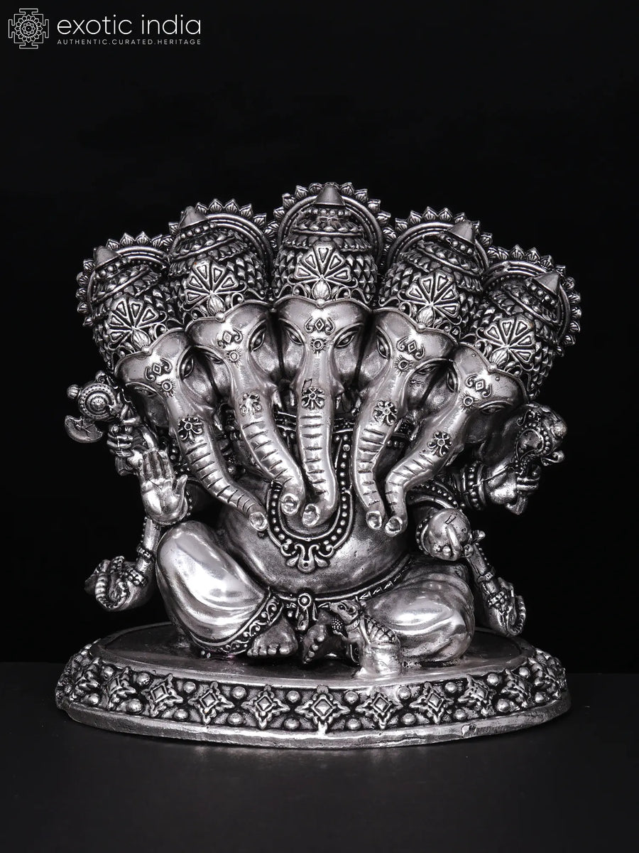 4" Superfine Panchamukhi Ganesha Handmade Brass Statue