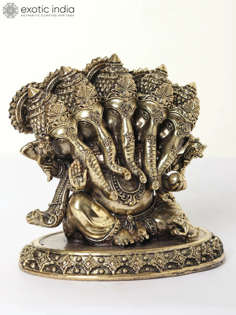 4" Small Superfine Panchamukhi Ganesha Brass Statue (Multiple Sizes)