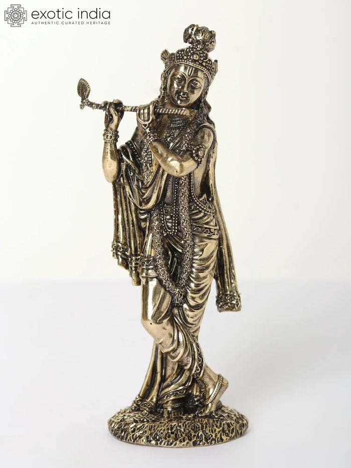 Superfine Standing Lord Krishna Brass Statue with Flute