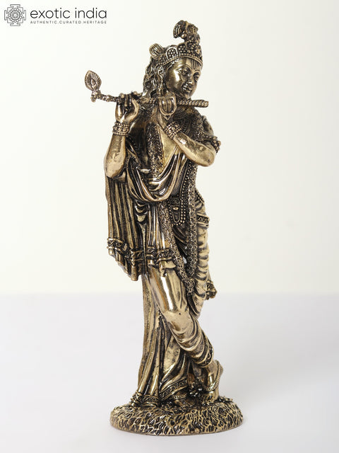 Superfine Standing Lord Krishna Brass Statue Playing Flute