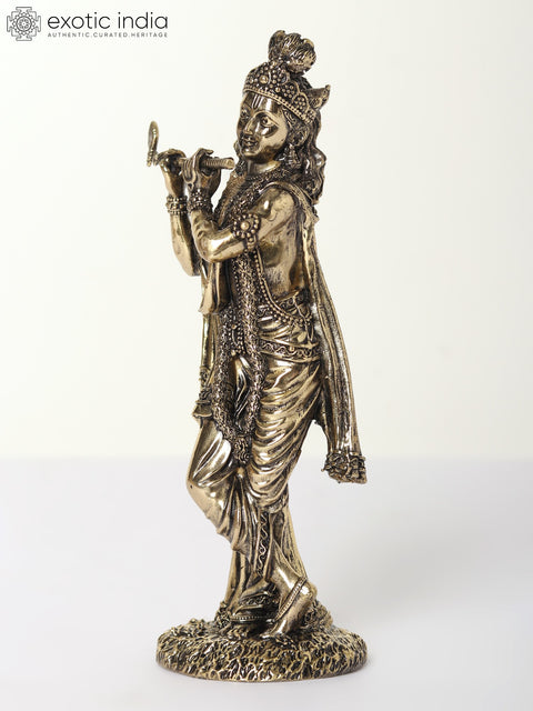Superfine Standing Lord Krishna Brass Statue Playing Flute