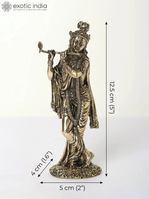 Superfine Standing Lord Krishna Brass Statue Playing Flute