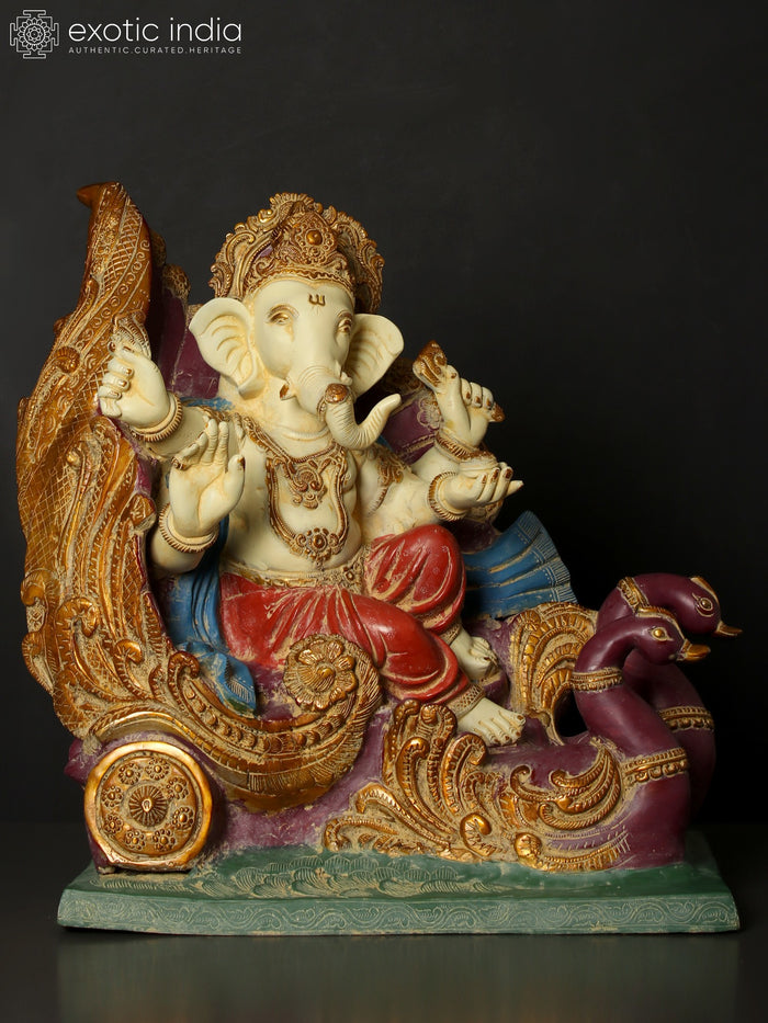 21" Lord Ganesha on Swan Chariot Brass Statue Handmade