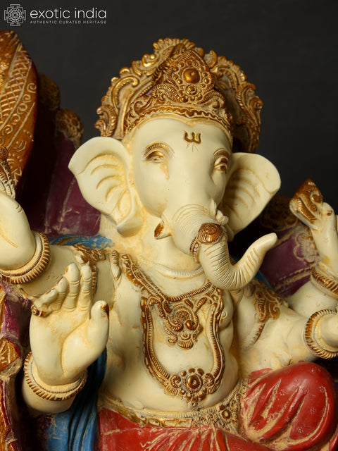 21" Colorful Blessing Lord Ganesha on Swan Chariot | Brass Statue