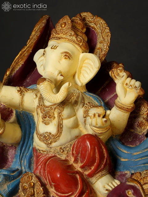 21" Colorful Blessing Lord Ganesha on Swan Chariot | Brass Statue