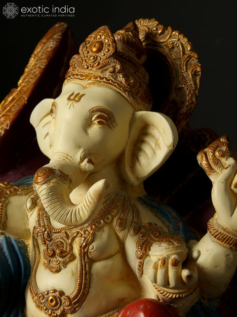 21" Colorful Blessing Lord Ganesha on Swan Chariot | Brass Statue