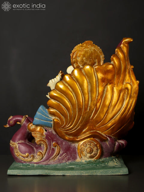 21" Colorful Blessing Lord Ganesha on Swan Chariot | Brass Statue