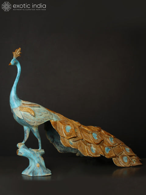 36" Large Beautiful Peacock Figurine in Brass