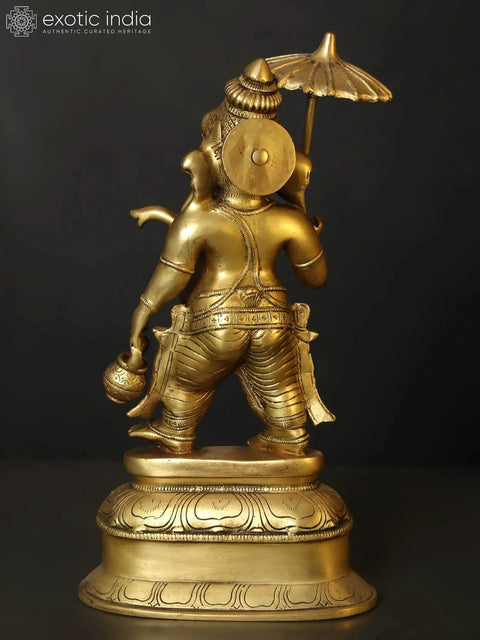 14" Lord Ganesha Idol with Umbrella | Brass Statue
