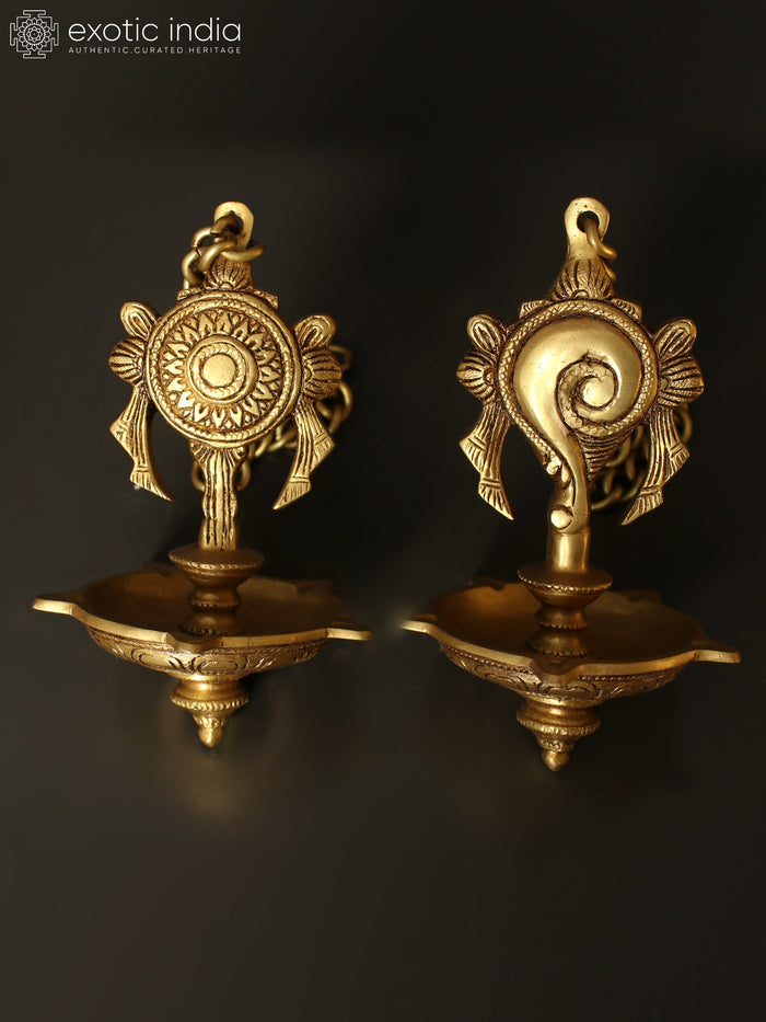 6" Brass Conch-Chakra Hanging Lamps Pair for Home Decor