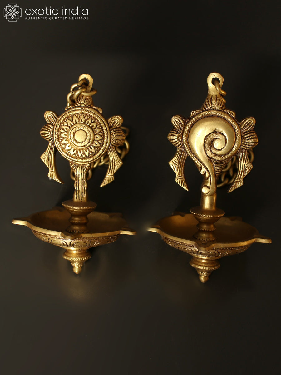 6" Brass Conch-Chakra Hanging Lamps Pair for Home Decor