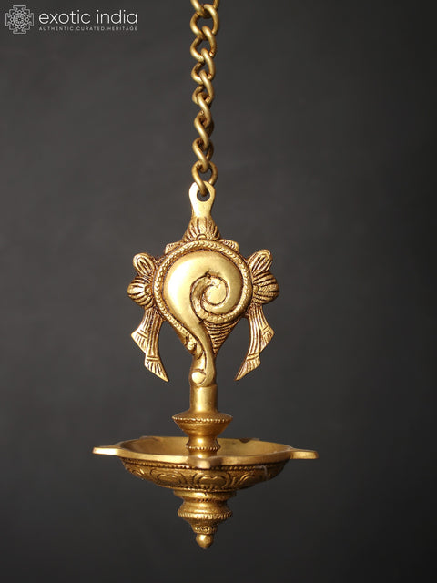 6" Pair of Conch-Chakra Hanging Lamps in Brass