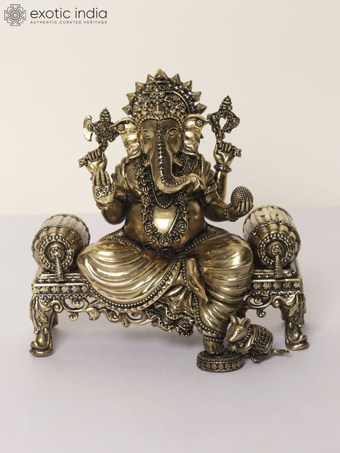 5" Superfine Lakshmi Ganesha Saraswati Idol Seated on Singhasan | Brass Statues