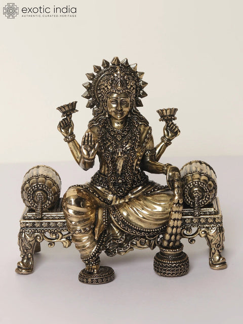 5" Superfine Lakshmi Ganesha Saraswati Idol Seated on Singhasan | Brass Statues