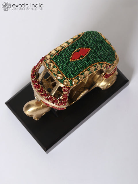 5" Small Decorative Auto-Rickshaw | Brass with Inlay Work and Wood