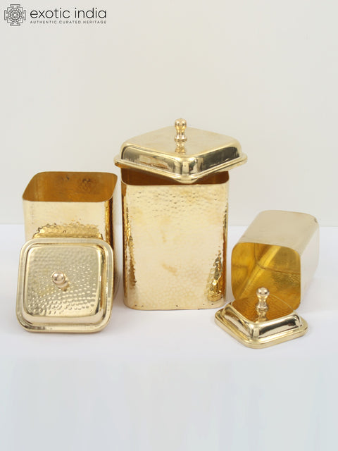 9" Brass Kitchen Containers/Dabba | Set of Three