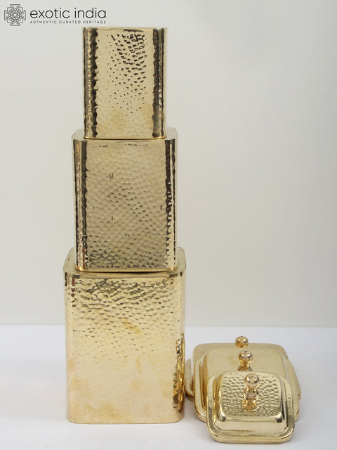 9" Brass Kitchen Containers/Dabba | Set of Three