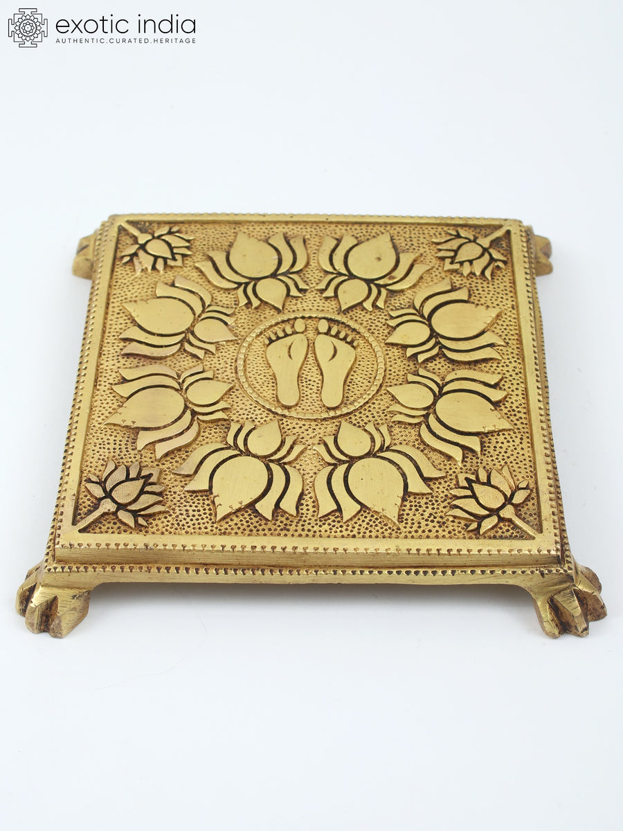 8" Brass Charan Lotus Pedestal with Engraved Design
