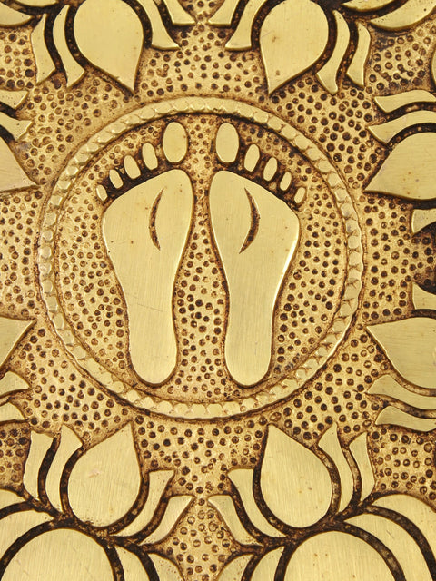 8" Charan Engraved Lotus Design Brass Pedestal/Chowki