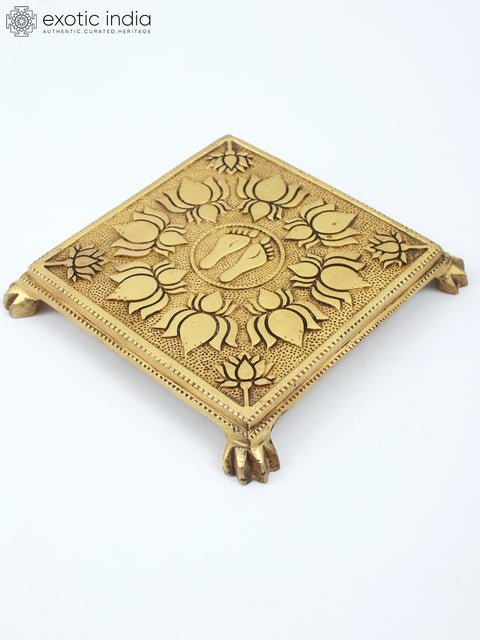 8" Charan Engraved Lotus Design Brass Pedestal/Chowki