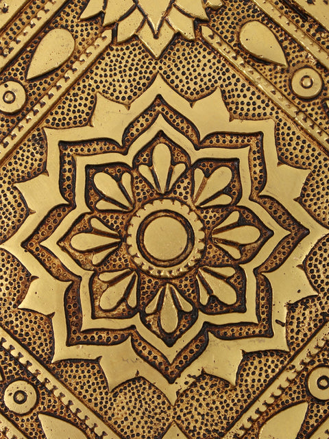 8" Square Shape Lotus Design Brass Chowki/Pedestal