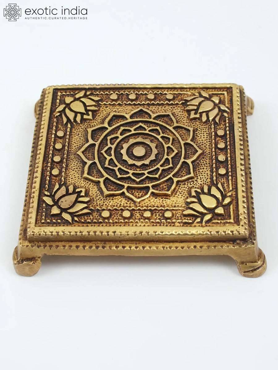 Small Size Yantra Design Brass Puja Chowki Pedestal