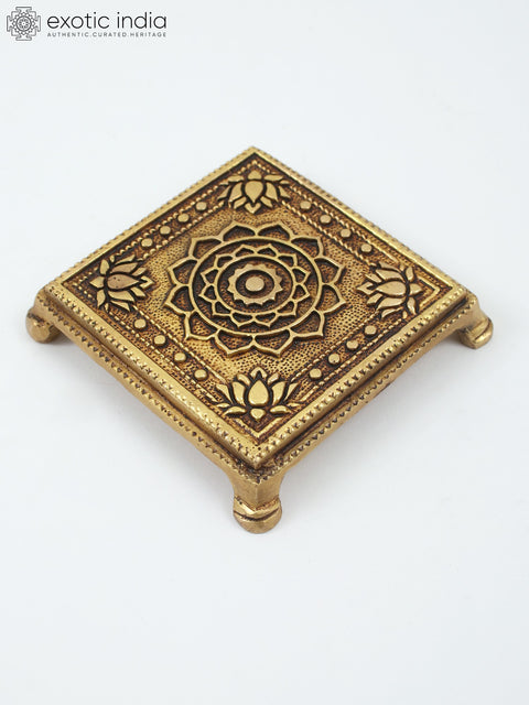 Small Size Yantra Design Brass Puja Chowki/Pedestal
