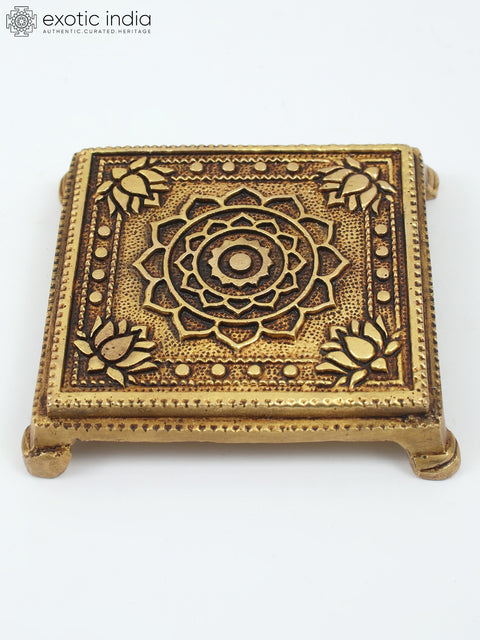 Small Size Yantra Design Brass Puja Chowki/Pedestal
