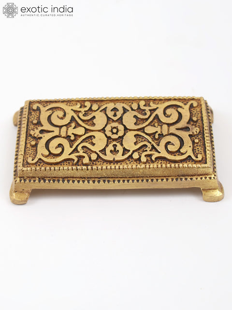 Rectangular Shape Peacocks Design Brass Chowki/Pedestal