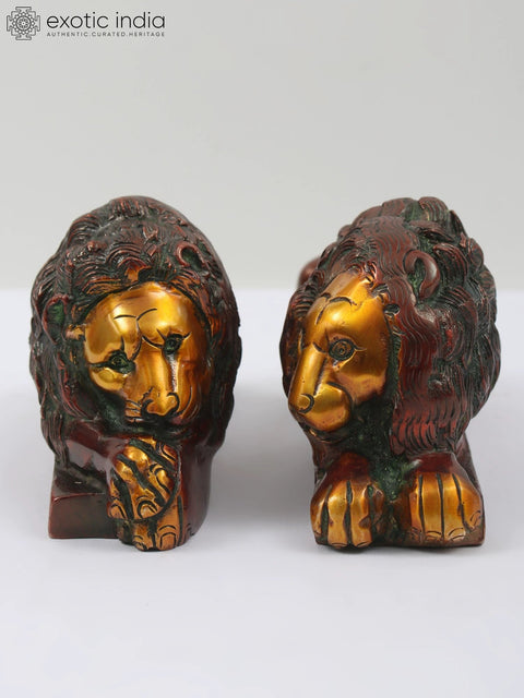Pair of Brass Lion and Lioness
