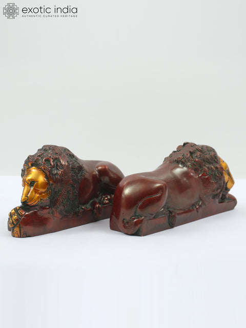 8" Pair of Brass Lion and Lioness (शेर-शेरनी)