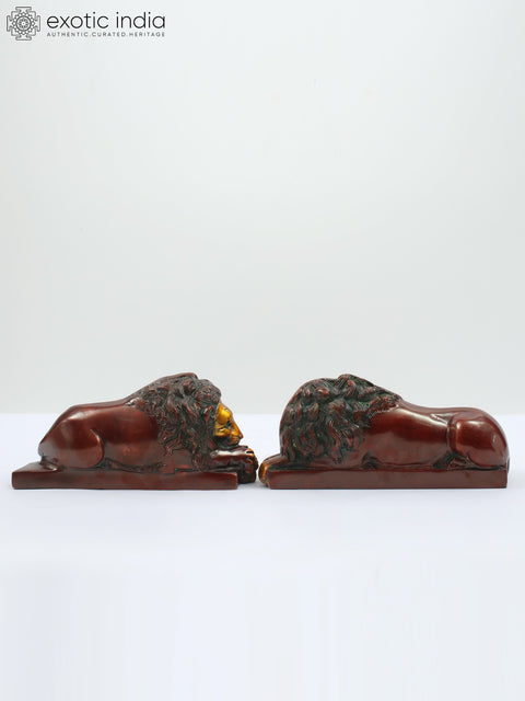 8" Pair of Brass Lion and Lioness (शेर-शेरनी)