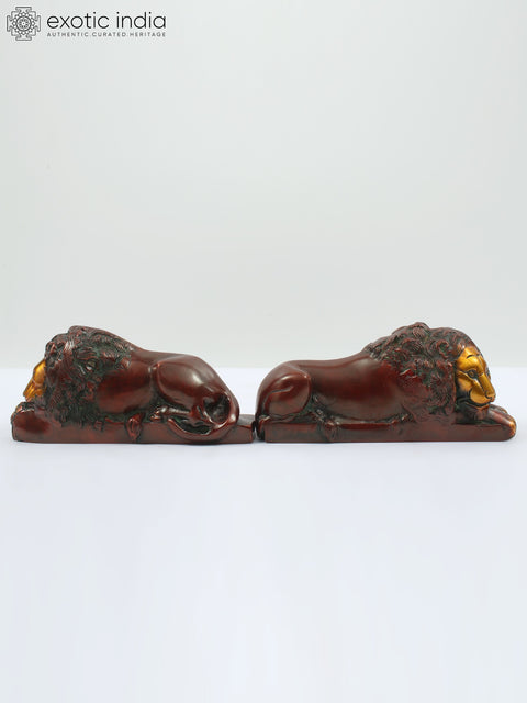 8" Pair of Brass Lion and Lioness (शेर-शेरनी)