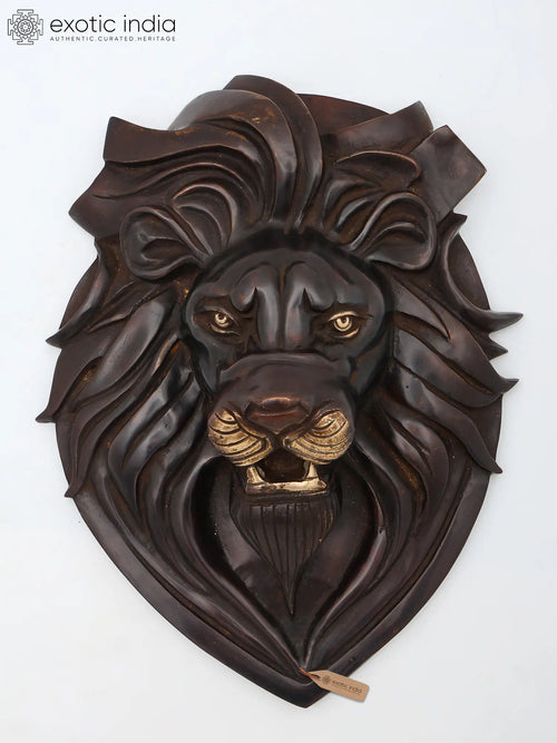 11" Brass Lion Head Wall Hanging Sculpture