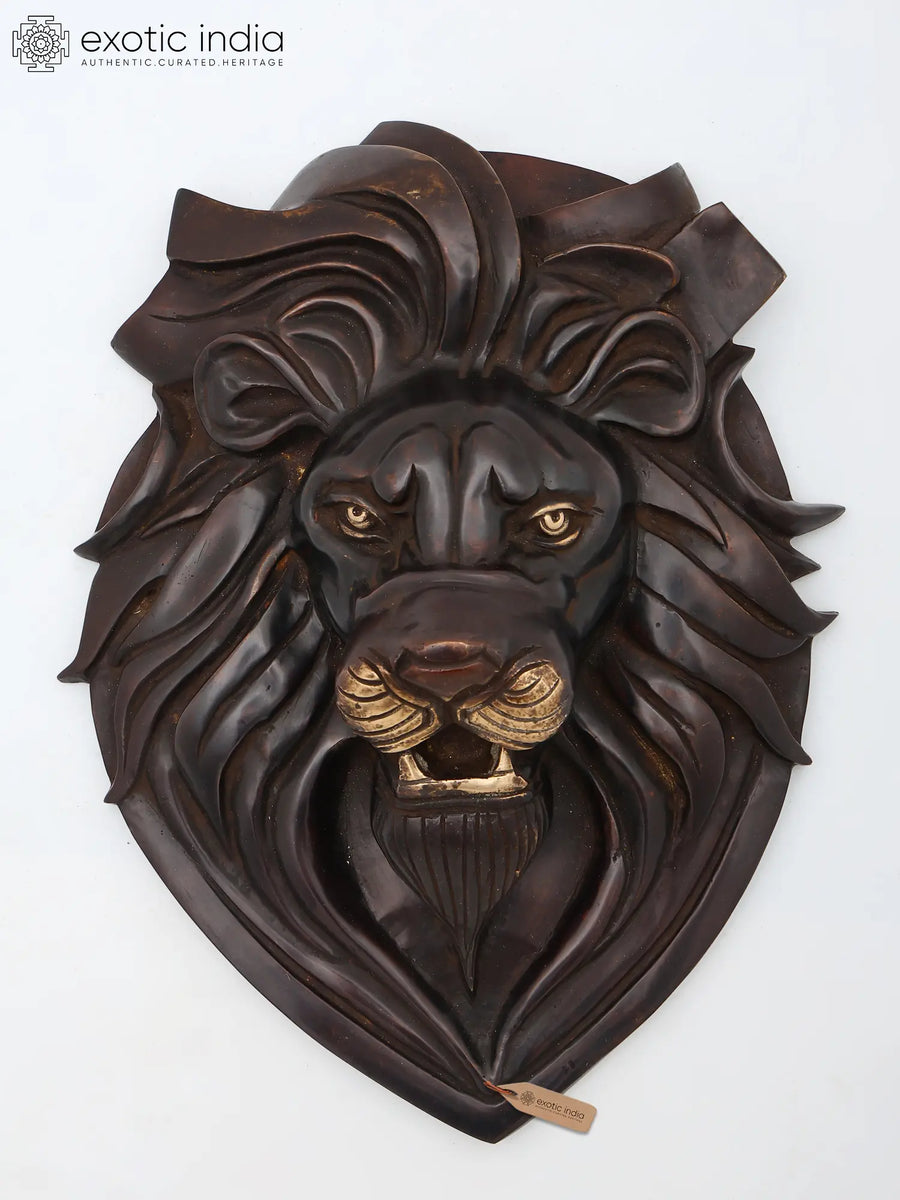 11" Brass Lion Head Wall Hanging Sculpture
