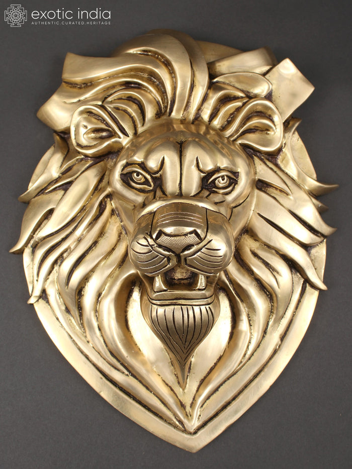 11" Brass Lion Head Wall Hanging Sculpture