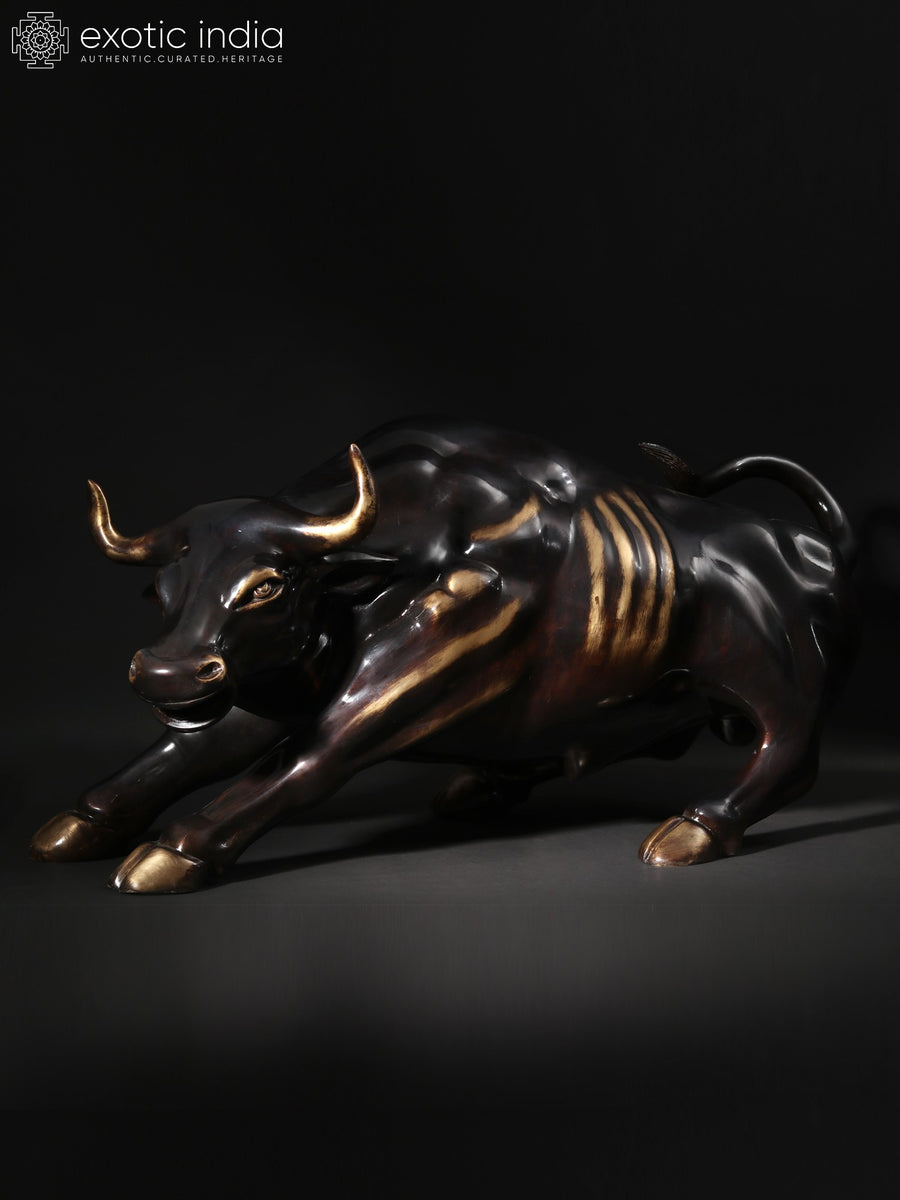 28" Wall Street Bull Brass Sculpture for Home Decor
