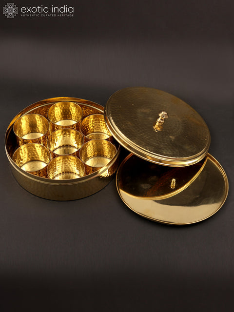 9" Designer Masala/Spice Box in Brass