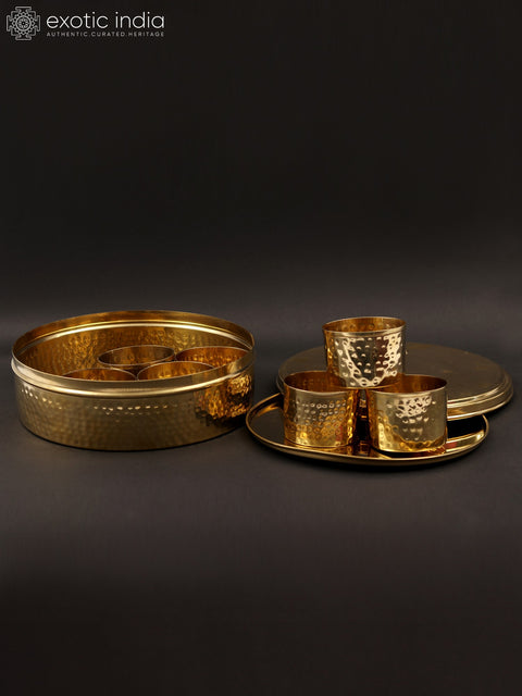 9" Designer Masala/Spice Box in Brass
