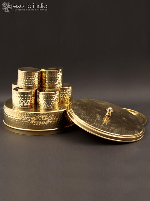 9" Designer Masala/Spice Box in Brass