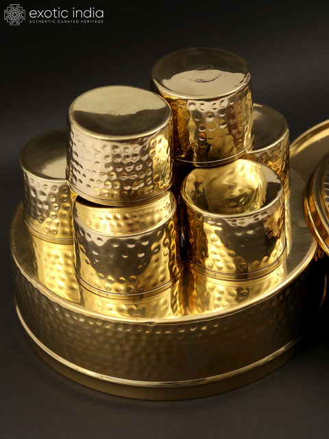 9" Designer Masala/Spice Box in Brass