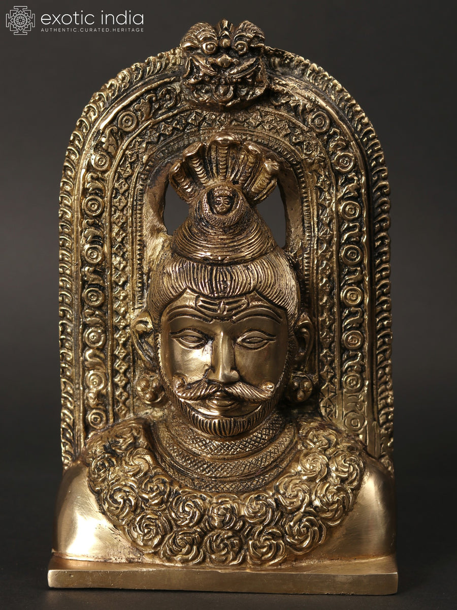 8" Lord Shiva Head Brass Idol with Kirtimukha