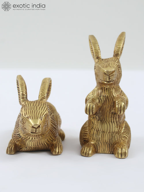 3" Pair of Cute Rabbits Handmade Brass Figurines