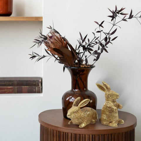 3" Small Pair of Cute Rabbits Brass Figurines