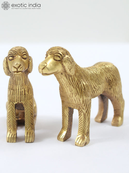 Small Pair of Puppies Brass Figurines for Home Decor