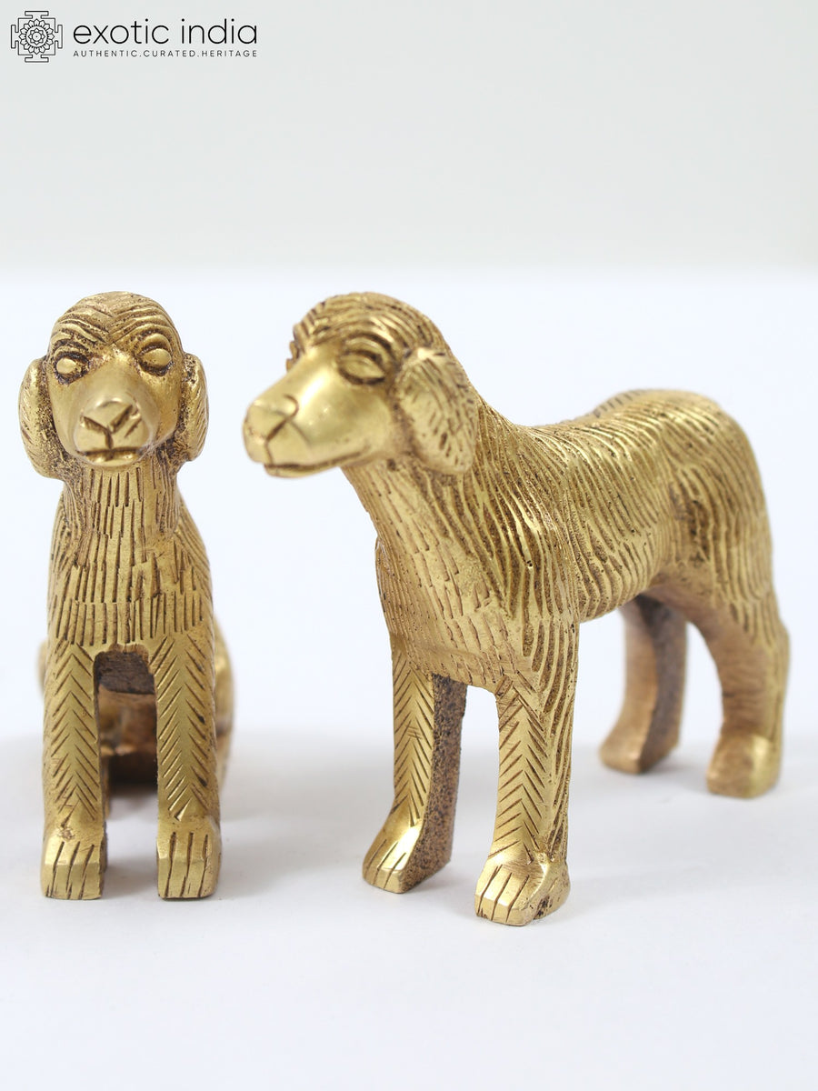 Small Pair of Puppies Brass Figurines for Home Decor
